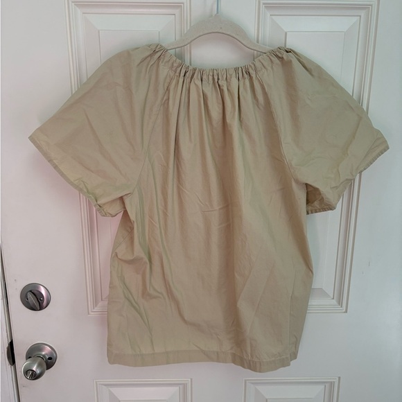 J.Crew Tan Poplin Short Sleeve Cinched Keyhole Neck Blouse Size Medium - Picture 8 of 8